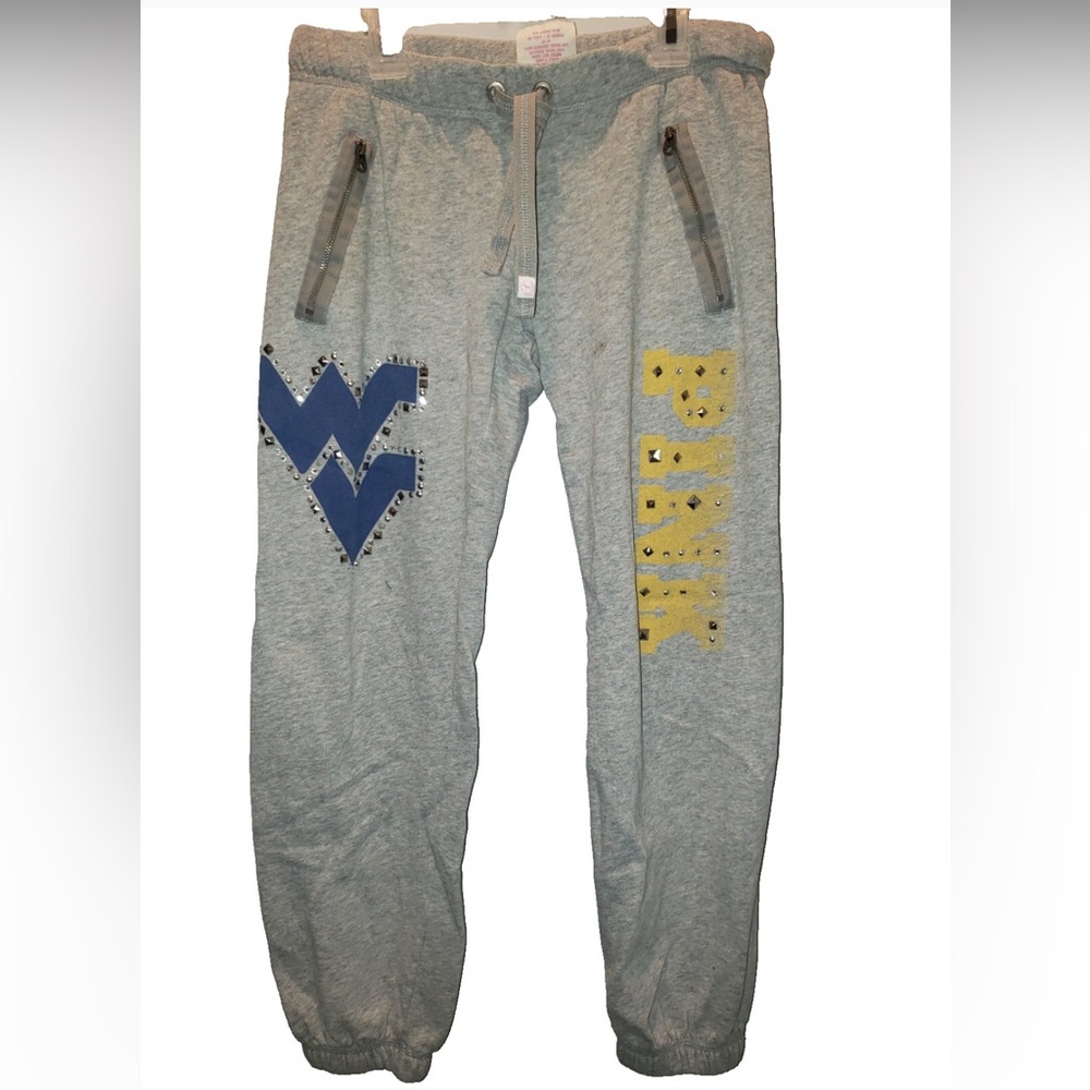 VTG VICTORIA SECRET PINK COLLEGIATE COLLECTION WEST VIRGINIA WVU SWEATPANTS LG - Picture 2 of 6
